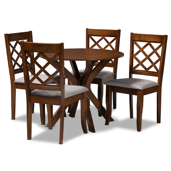 Baxton Studio Jana Grey Upholstered and Walnut Wood 5-Piece Dining Set 168-9874-10891 - main